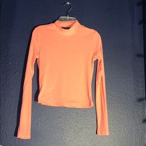 Bright Salmon Pink Turtleneck Long Sleeve